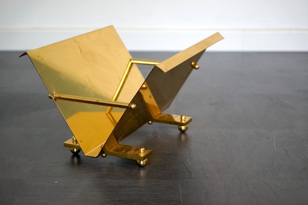 Postmodern Brass Magazine Rack, 1960s-CIP-2024439