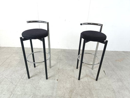 Postmodern Chrome and Metal Bar Stools, 1980s, Set of 2-IRH-1776691