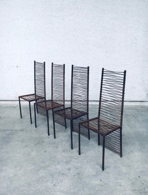 Postmodern Design Handcrafted Iron High Back Chair Set, 1980s, Set of 4-RQV-1352661