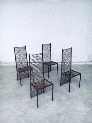 Postmodern Design Handcrafted Iron High Back Chair Set, 1980s, Set of 4-RQV-1352661