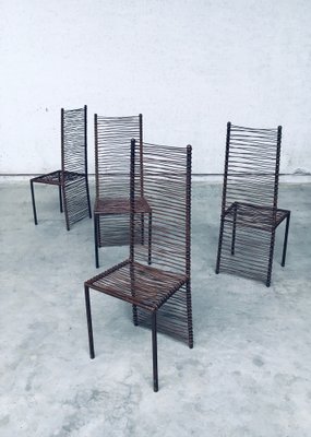 Postmodern Design Handcrafted Iron High Back Chair Set, 1980s, Set of 4-RQV-1352661