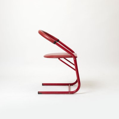 Postmodern Dining Chairs in Red Lacquered Metal and Leatherette, Italy, 1980s, Set of 4-IVW-2036195