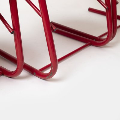 Postmodern Dining Chairs in Red Lacquered Metal and Leatherette, Italy, 1980s, Set of 4-IVW-2036195