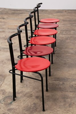 Postmodern Dining Table Chairs with Red Seat, 1990s, Set of 6-EZZ-1821975