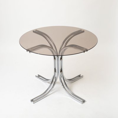 Postmodern Dining Table in Chromed Steel and Smoked Glass, Italy, 1970s-IVW-2036182