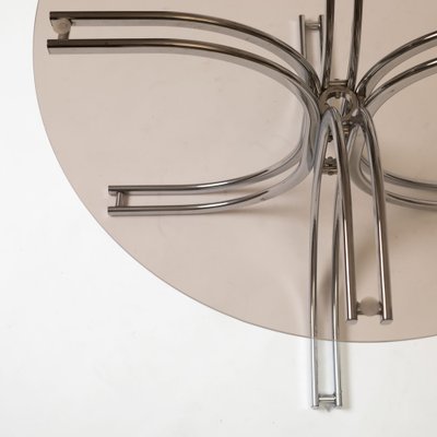 Postmodern Dining Table in Chromed Steel and Smoked Glass, Italy, 1970s-IVW-2036182