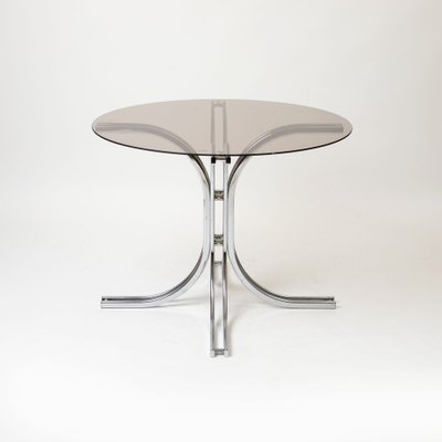 Postmodern Dining Table in Chromed Steel and Smoked Glass, Italy, 1970s-IVW-2036182