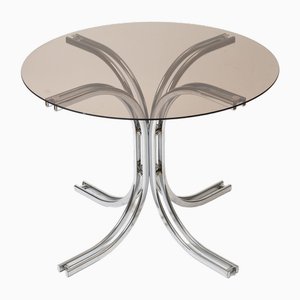 Postmodern Dining Table in Chromed Steel and Smoked Glass, Italy, 1970s-IVW-2036182