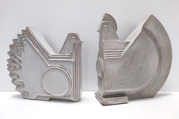 Postmodern Glazed Ceramic Chicken Figurines attributed to Alessio Tasca, 1970s, Set of 2-JPQ-1816236