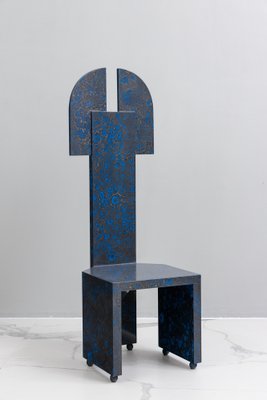 Postmodern High-Back Blue Chair, 1980s-KQX-1769746