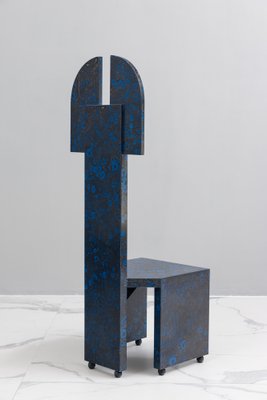 Postmodern High-Back Blue Chair, 1980s-KQX-1769746