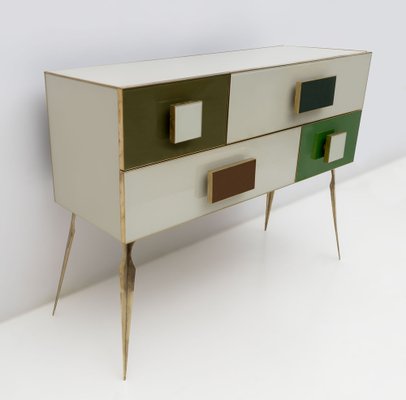 Postmodern Italian Chest in Colored Glass and Brass, 1980s-FER-1744330