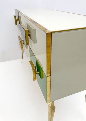 Postmodern Italian Chest in Colored Glass and Brass, 1980s-FER-1744330