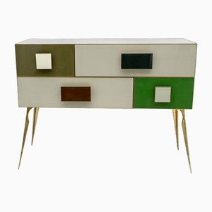 Postmodern Italian Chest in Colored Glass and Brass, 1980s-FER-1744330