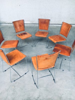 Postmodern Italian Design Leather Dining Chair Set by Segis, 1990s, Set of 7-RQV-1094433