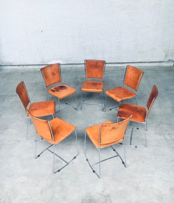 Postmodern Italian Design Leather Dining Chair Set by Segis, 1990s, Set of 7-RQV-1094433