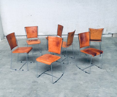 Postmodern Italian Design Leather Dining Chair Set by Segis, 1990s, Set of 7-RQV-1094433