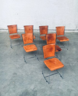 Postmodern Italian Design Leather Dining Chair Set by Segis, 1990s, Set of 7-RQV-1094433