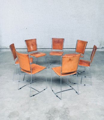 Postmodern Italian Design Leather Dining Chair Set by Segis, 1990s, Set of 7-RQV-1094433