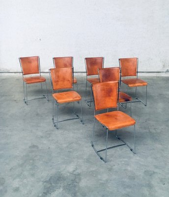 Postmodern Italian Design Leather Dining Chair Set by Segis, 1990s, Set of 7-RQV-1094433