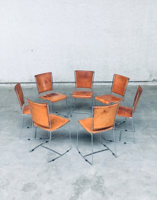 Postmodern Italian Design Leather Dining Chair Set by Segis, 1990s, Set of 7-RQV-1094433