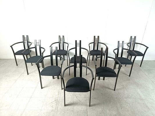 Postmodern Italian Dining Chairs with Armrests, 1980s, Set of 10-IRH-1806910