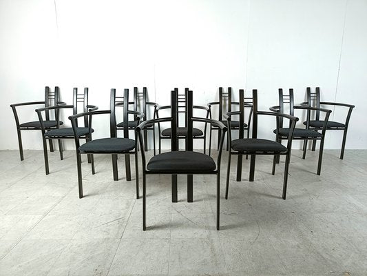 Postmodern Italian Dining Chairs with Armrests, 1980s, Set of 10-IRH-1806910