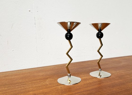 Postmodern Italian Metal Candleholders, 1980s, Set of 2-UAH-1725101