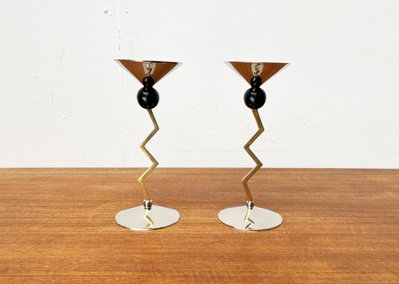 Postmodern Italian Metal Candleholders, 1980s, Set of 2-UAH-1725101