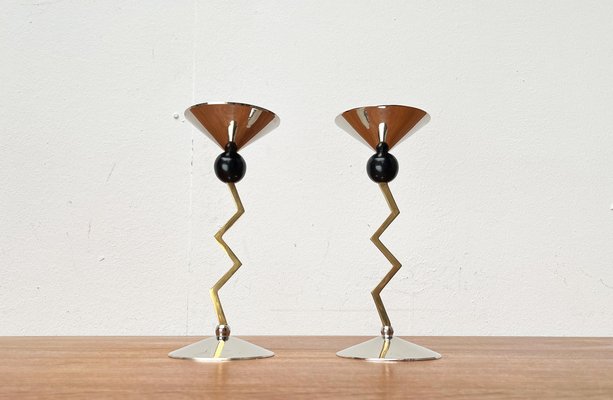 Postmodern Italian Metal Candleholders, 1980s, Set of 2-UAH-1725101