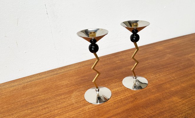 Postmodern Italian Metal Candleholders, 1980s, Set of 2-UAH-1725101