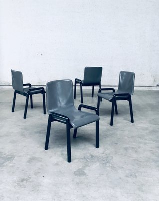 Postmodern Leather Dining Chairs, Italy, 1980s, Set of 4-RQV-1707089