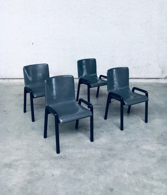 Postmodern Leather Dining Chairs, Italy, 1980s, Set of 4-RQV-1707089