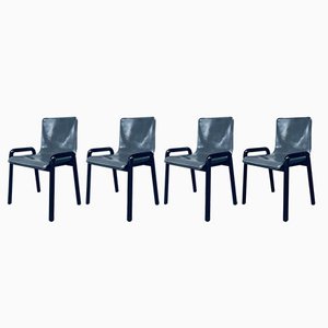 Postmodern Leather Dining Chairs, Italy, 1980s, Set of 4-RQV-1707089