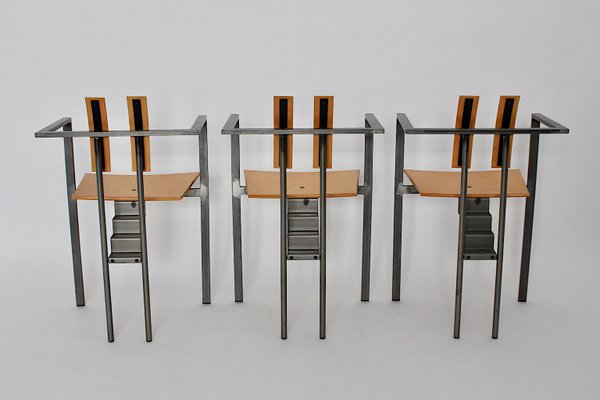 Postmodern Metal and Beech Plywood Dining Chairs, 1990s, Set of 6-NB-820426