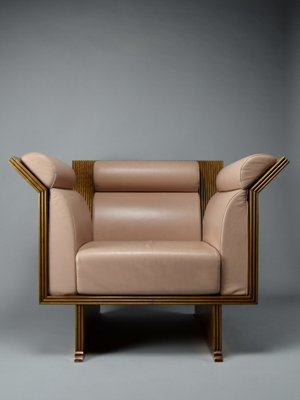 Postmodern Neo Eclectic Wood and Leather Lounge Chair from Busnelli, 1983-IEI-1736283