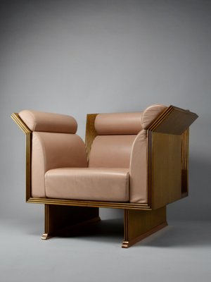 Postmodern Neo Eclectic Wood and Leather Lounge Chair from Busnelli, 1983-IEI-1736283