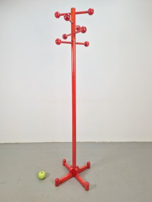 Postmodern Red Stained Beech Coat Rack with Balls, Italy, 1970s-AXJ-2022489