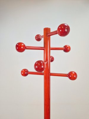 Postmodern Red Stained Beech Coat Rack with Balls, Italy, 1970s-AXJ-2022489