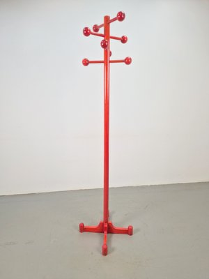 Postmodern Red Stained Beech Coat Rack with Balls, Italy, 1970s-AXJ-2022489