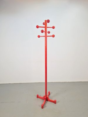 Postmodern Red Stained Beech Coat Rack with Balls, Italy, 1970s-AXJ-2022489