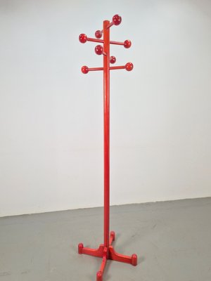 Postmodern Red Stained Beech Coat Rack with Balls, Italy, 1970s-AXJ-2022489