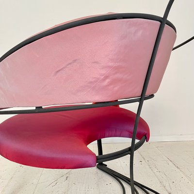 Postmodern Sculptural Armchair in Black Metal and Pink Red Silk Padding, 1980-FB-1432054