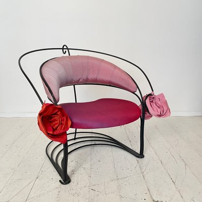 Postmodern Sculptural Armchair in Black Metal and Pink Red Silk Padding, 1980-FB-1432054