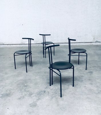 Postmodern Slender Dining Chair Set, Italy, 1980s, Set of 4-RQV-2036279