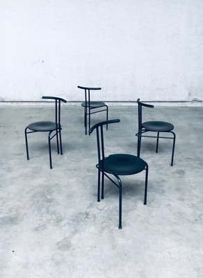 Postmodern Slender Dining Chair Set, Italy, 1980s, Set of 4-RQV-2036279