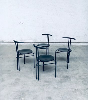 Postmodern Slender Dining Chair Set, Italy, 1980s, Set of 4-RQV-2036279