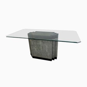 Postmodern Stone & Marble Dining Table with Brass Base and Glass Top, 1980s-DE-1311455