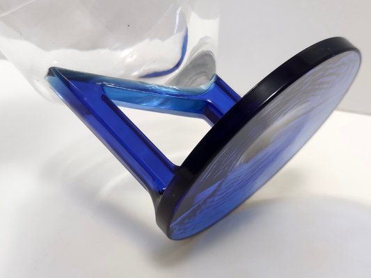 Postmodern Transparent and Blue Glass Pitcher, Italy, 1970s-JPQ-1820122