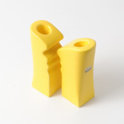 Postmodern Yellow Ceramic Candle Holders from ASA, 1980s, Set of 2-IXK-1818006